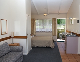 executive studio accommodation with a queen-size bed and a pull-out couch
